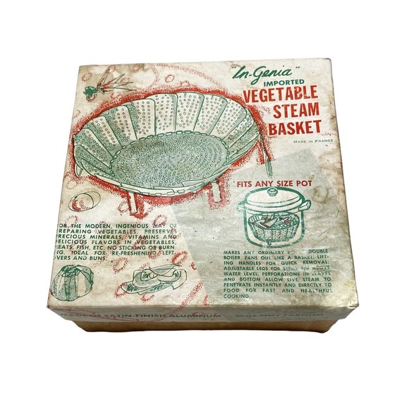 Imported Steamer FRANCE 'In Genia Satin Finish Aluminum Tarnish-Free NEW Vintage - Picture 2 of 10